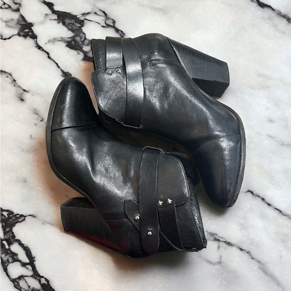 rag & bone Black Leather Ankle Booties with Strap Detail